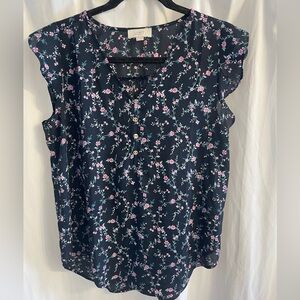 LOFT Navy Floral Blouse